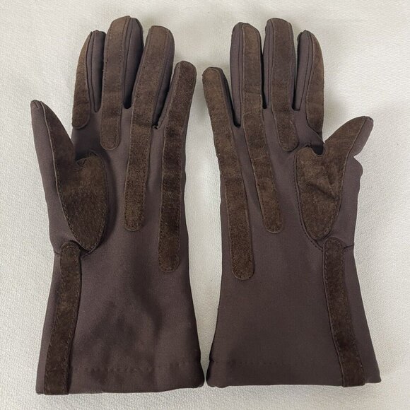 isotoner Accessories - Vintage Isotoner Brown Nylon Leather Trim Driving Gloves Women One Size